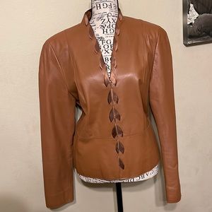 DD Collection, Brown 100% Leather Blazer, 10